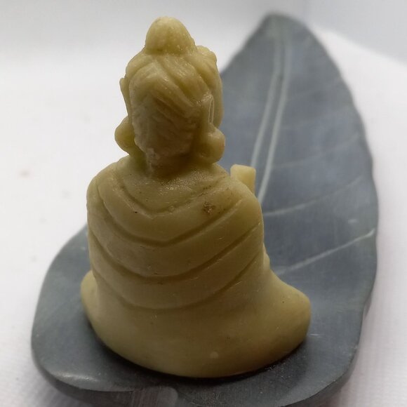 Hand Carved Buddha Incense Stick Holder Leaf Design Resin Stone Made In India - Picture 5 of 8
